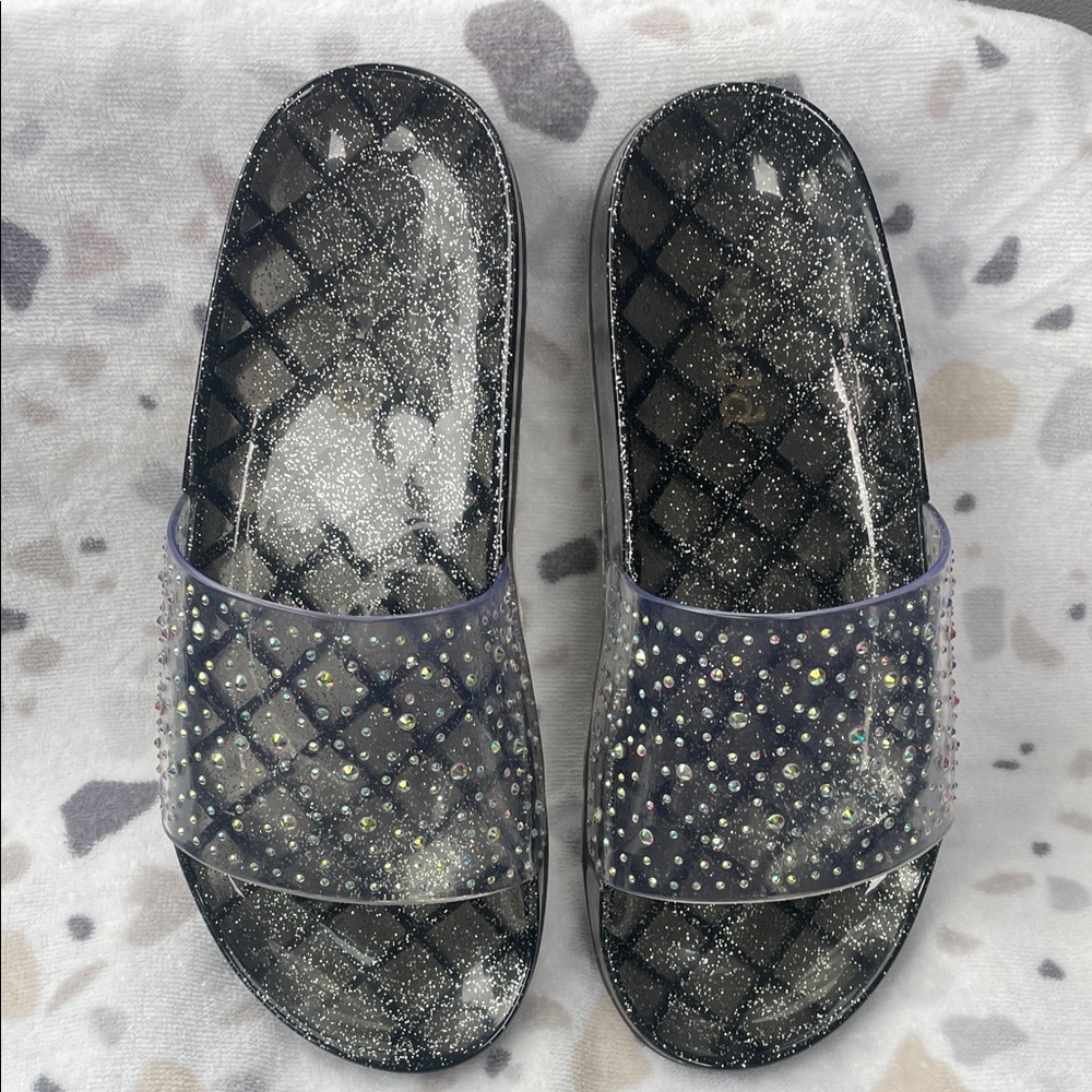 Mudd Glittering Black Slide Sandals